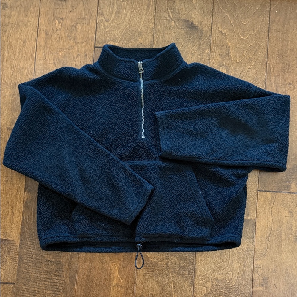 American Eagle Outfitters Men's Dark Blue Zip-Up Sweater